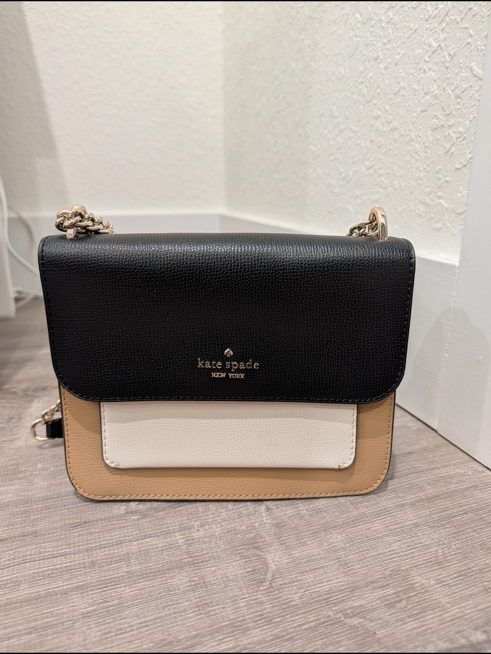 kate spade Black & Tan Leather Crossbody Bag with Cream Accent